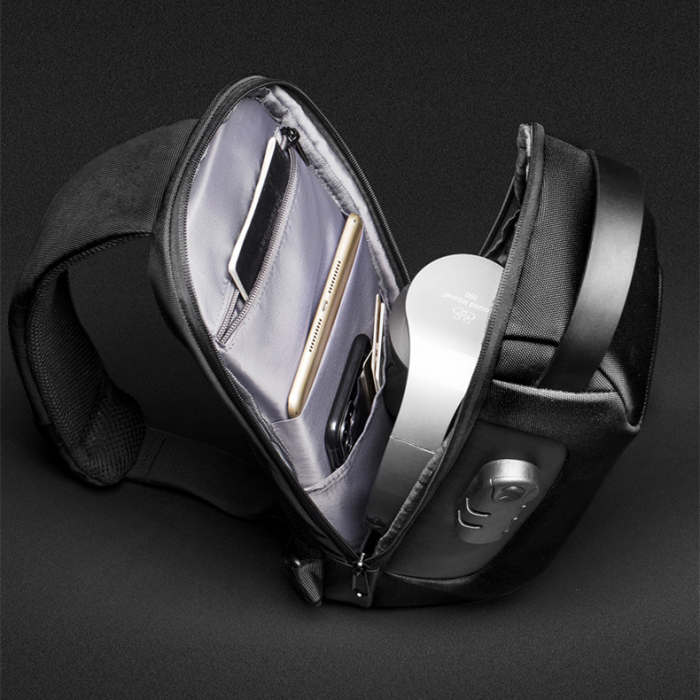 Borseta crossbody tip rucsac de umar, Tecos, antifurt, cu port încărcare USB, dimensiuni 16*9.5*33cm, negru [8]