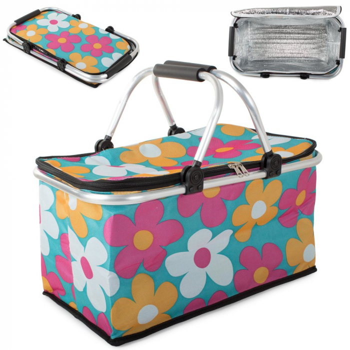 Cos de picnic termic, Tecos, pliabil, pentru cumparaturi sau depozitare la rece, dimensiuni 44x23x22cm, multicolor, ideal pentru iesiri in natura sau pastrarea alimentelor la temperatura optima [1]