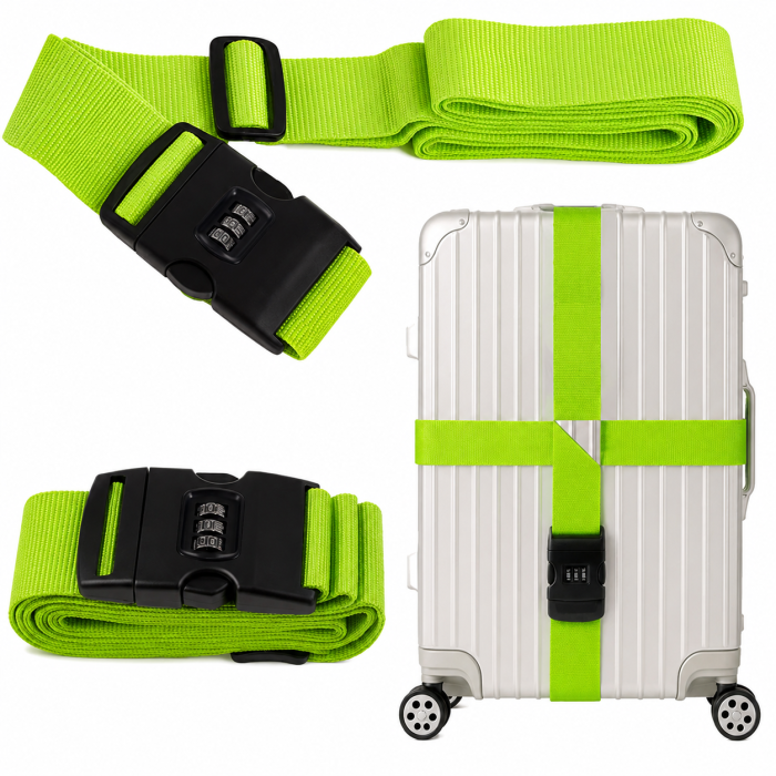 Curea de siguranță ajustabilă cu cifru Cracos® pentru troller valiză sau rucsac verde 390x5 cm [4]