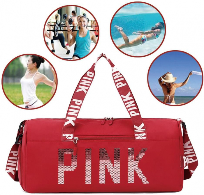 Geanta de sala sau calatorie, Cracos®, dimensiuni 50x31x20 centimetri, compartiment pentru incaltaminte sau lucruri umede, impermeabila, ideala pentru activitati sportive, rosu [2]