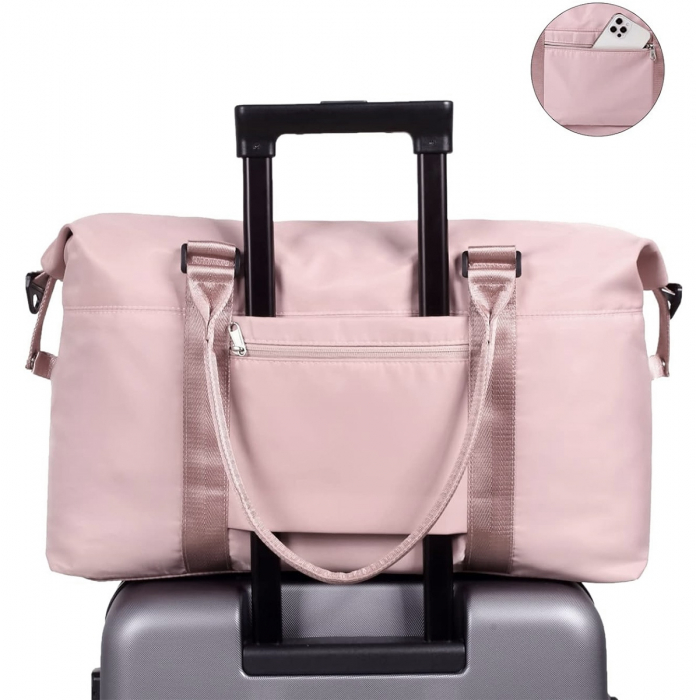 Geantă de voiaj multifuncțională, Cracos®, roz, dimensiuni 40x42x22 centimetri, compartiment pliabil, 4 buzunare cu fermoar, bagaj de cabina, ideal pentru călătorii [3]