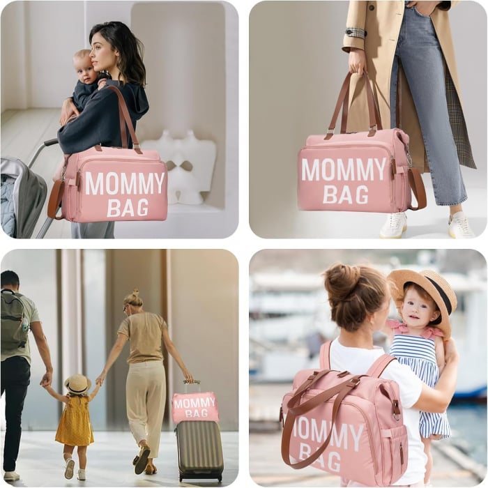 Geanta de voiaj tip rucsac Mommy Bag, Cracos®, model special conceput si adaptat pentru mamici si bebelusi, material rezistent la apa, buzunare termice si cu protectie, multifunctionala, 40x38x18 cm, [3]