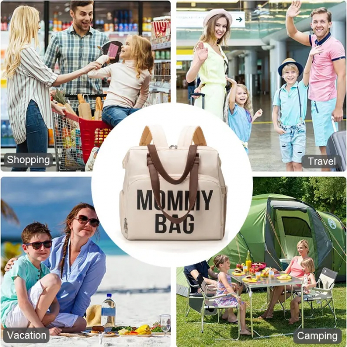 Geantă de voiaj tip rucsac Mommy Bag Cracos – Model Multifuncțional, 40x38x18 cm, Crem [4]