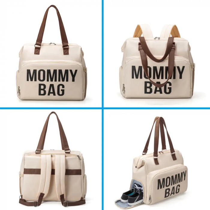 Geantă de voiaj tip rucsac Mommy Bag Cracos – Model Multifuncțional, 40x38x18 cm, Crem [2]