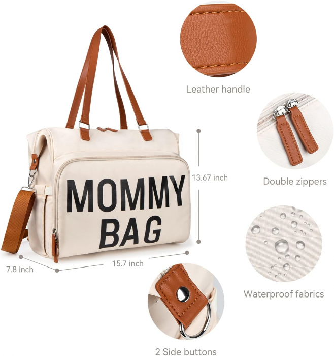 Geantă de voiaj tip rucsac Mommy Bag Cracos – Model Multifuncțional, 40x38x18 cm, Crem [7]