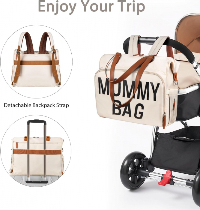 Geantă de voiaj tip rucsac Mommy Bag Cracos – Model Multifuncțional, 40x38x18 cm, Crem [6]