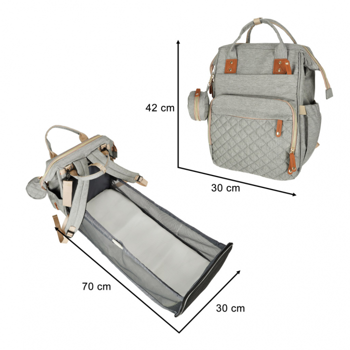 Geantă de voiaj tip rucsac Mommy Bag Cracos – pat portabil & saltea de înfășat, gri [9]