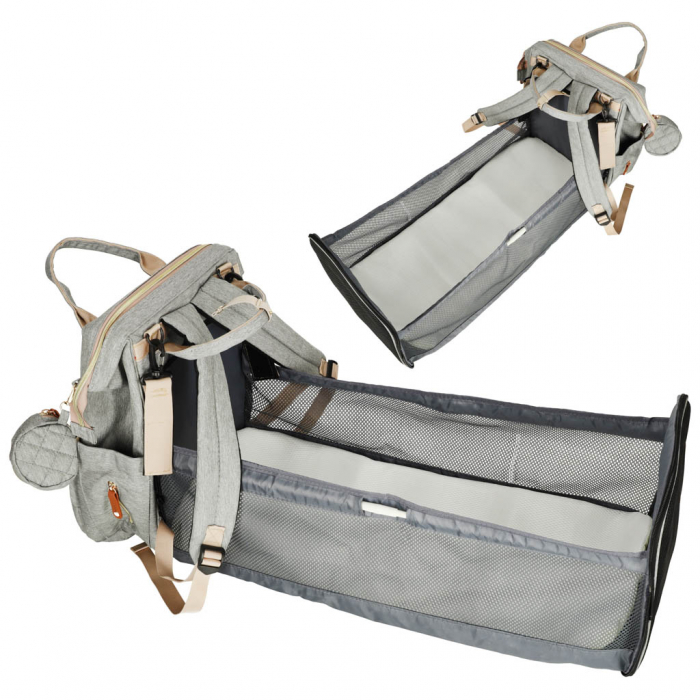 Geantă de voiaj tip rucsac Mommy Bag Cracos – pat portabil & saltea de înfășat, gri [4]