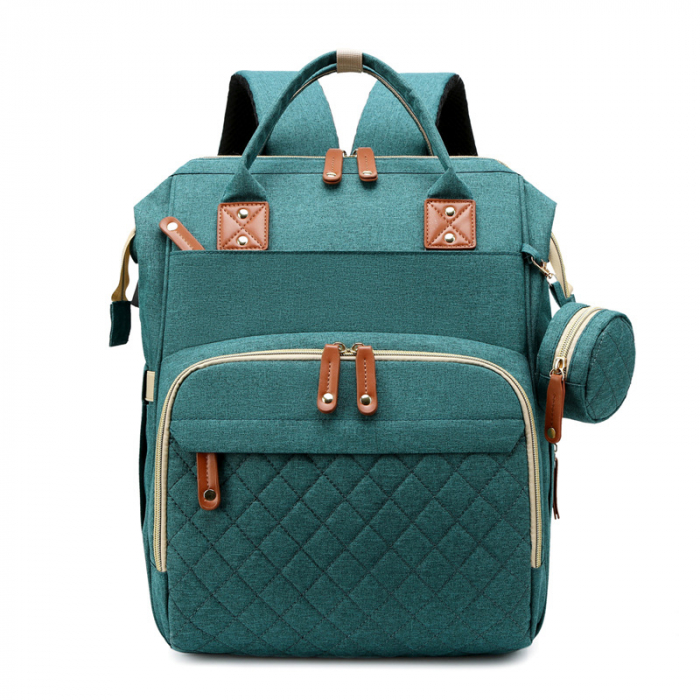 Geanta de voiaj tip rucsac multifunctional Mommy Bag, Cracos®, pentru mamici si bebelusi, material rezistent la apa, pat cu saltea de infasat, 42x30x18 cm, turcoaz [1]