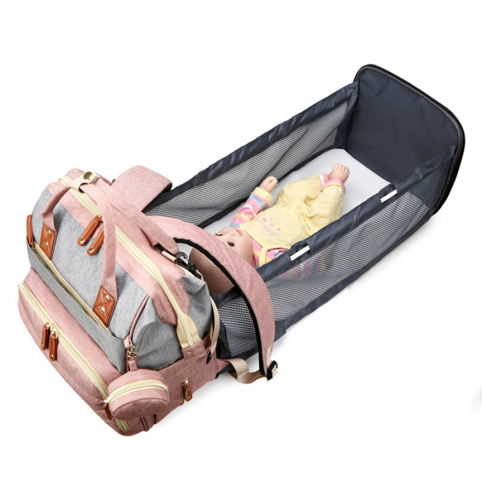Geanta de voiaj tip rucsac multifunctional Mommy Bag, Cracos®, pentru mamici si bebelusi, material rezistent la apa, pat cu saltea de infasat, 42x30x18 cm, turcoaz [5]