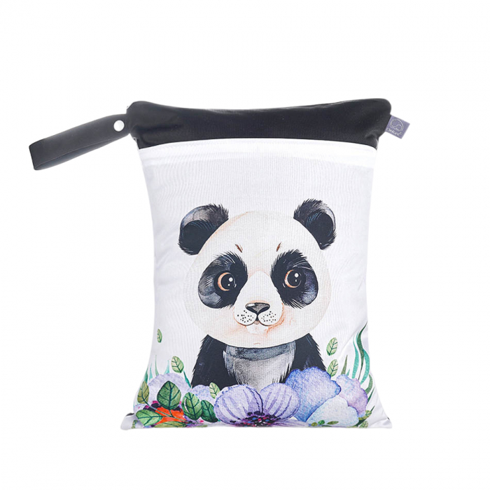 Geanta multifuncțională pentru bebeluși, Tecos, poliester, mărime 30x40 centimetri,imprimeu panda, 2 buzunare, interior impermeabil [3]