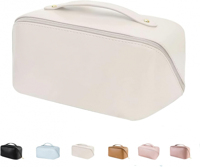 Geanta organizatoare cosmetice si parfumuri, Tecos, cu maner, ideal pentru travel sau bagaj de cala, bej [2]