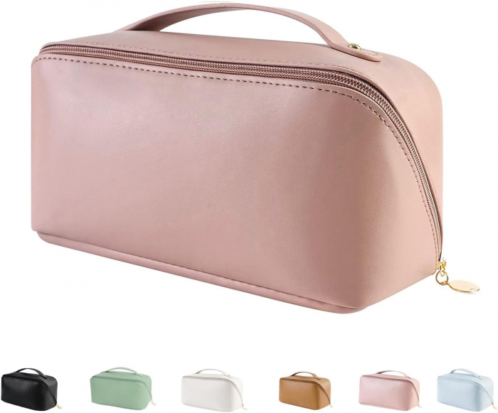 Geanta organizatoare cosmetice si parfumuri, Tecos, cu maner, ideal pentru travel sau bagaj de cala, roz [2]
