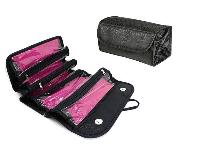 Geanta organizatoare cosmetice si parfumuri, Tecos®, ideala pentru calatorii, negru denim, 4 compartimente [4]