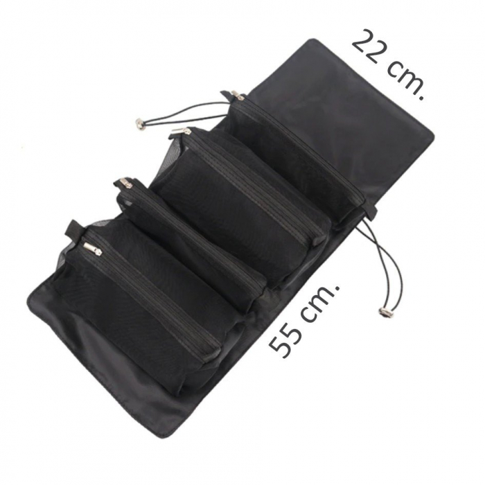 Geanta organizatoare cosmetice si parfumuri, Tecos, ideala pentru travel sau bagaj de cala, negru, 4 compartimente detasabile [8]