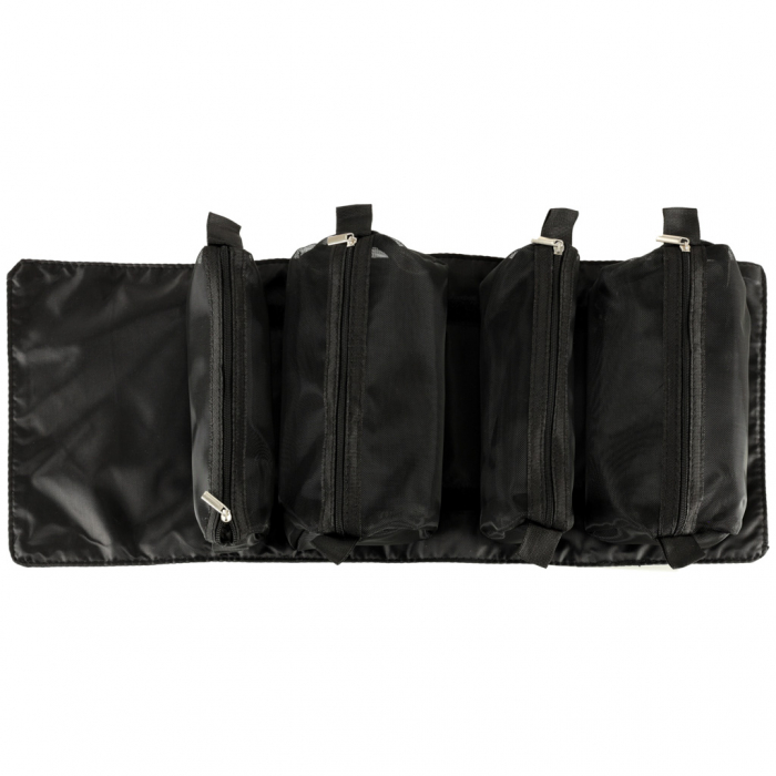 Geanta organizatoare cosmetice si parfumuri, Tecos, ideala pentru travel sau bagaj de cala, negru, 4 compartimente detasabile [4]