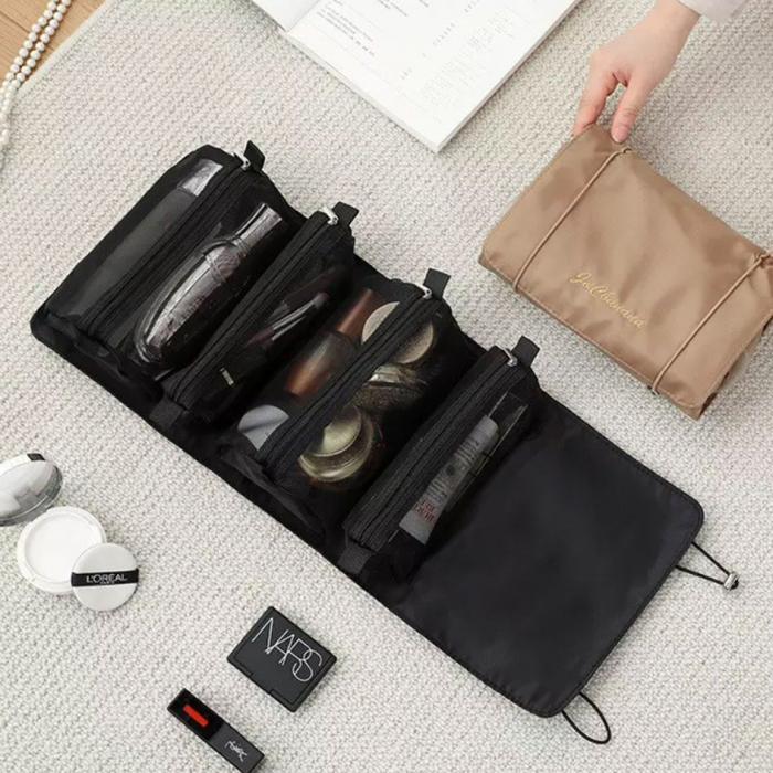 Geanta organizatoare cosmetice si parfumuri, Tecos, ideala pentru travel sau bagaj de cala, negru, 4 compartimente detasabile [2]
