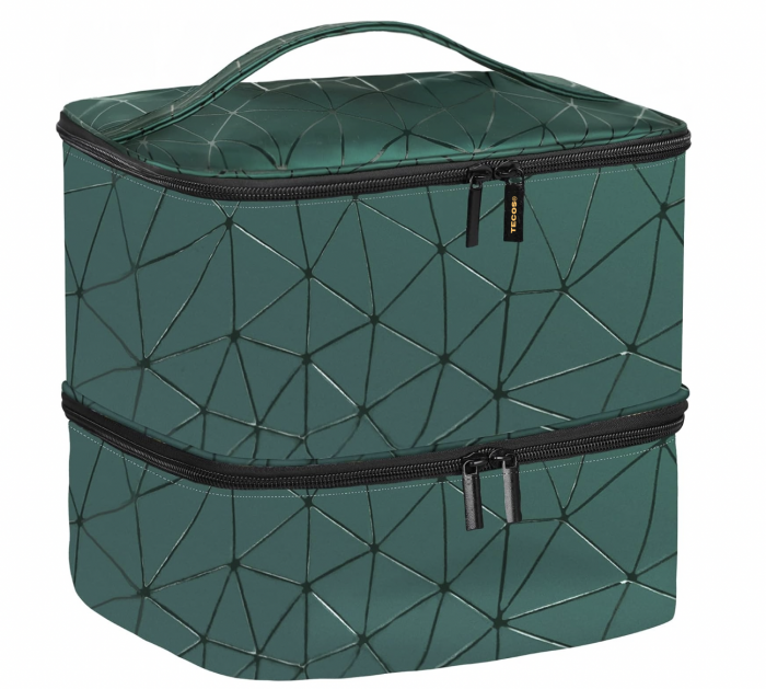 Geanta premium pentru depozitarea si transportul setului de unghii cu lampa UV si accesorii, Tecos®, verde, dimensiuni 24x23x15 cm, 2 compartimente, ideala pentru nail artist [4]