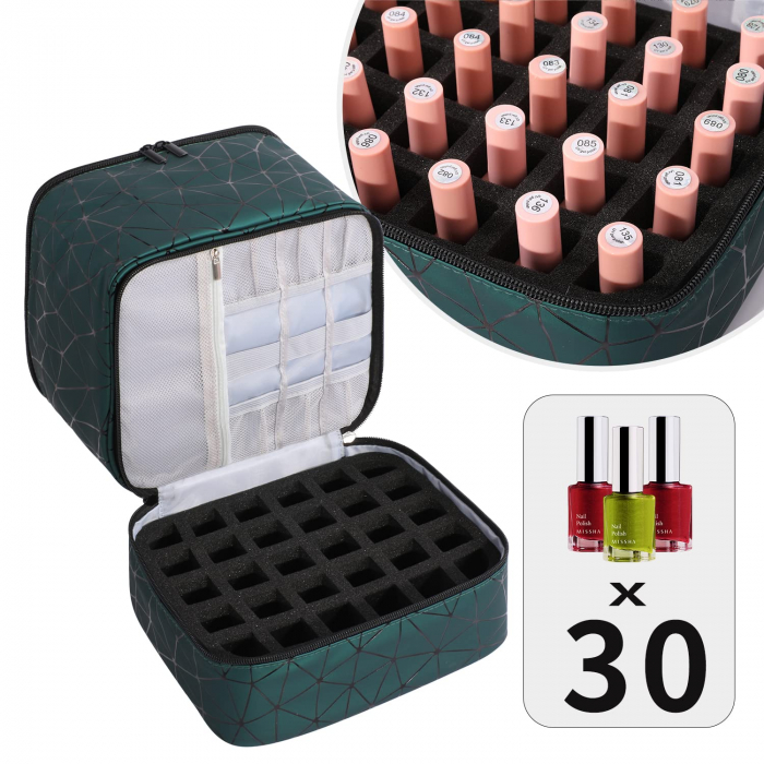 Geanta premium pentru depozitarea si transportul setului de unghii cu lampa UV si accesorii, Tecos®, verde, dimensiuni 24x23x15 cm, 2 compartimente, ideala pentru nail artist [5]