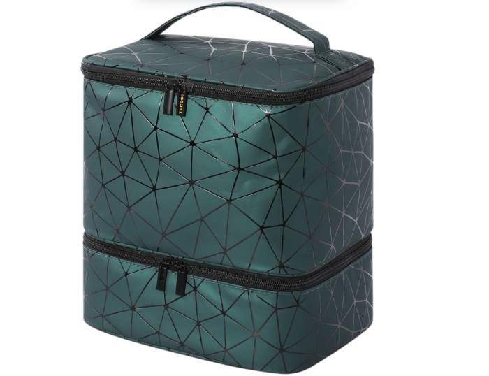 Geanta premium pentru depozitarea si transportul setului de unghii cu lampa UV si accesorii, Tecos®, verde, dimensiuni 24x23x15 cm, 2 compartimente, ideala pentru nail artist [3]