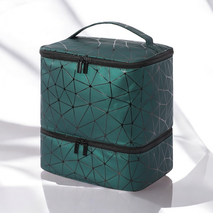 Geanta premium pentru depozitarea si transportul setului de unghii cu lampa UV si accesorii, Tecos®, verde, dimensiuni 24x23x15 cm, 2 compartimente, ideala pentru nail artist [2]