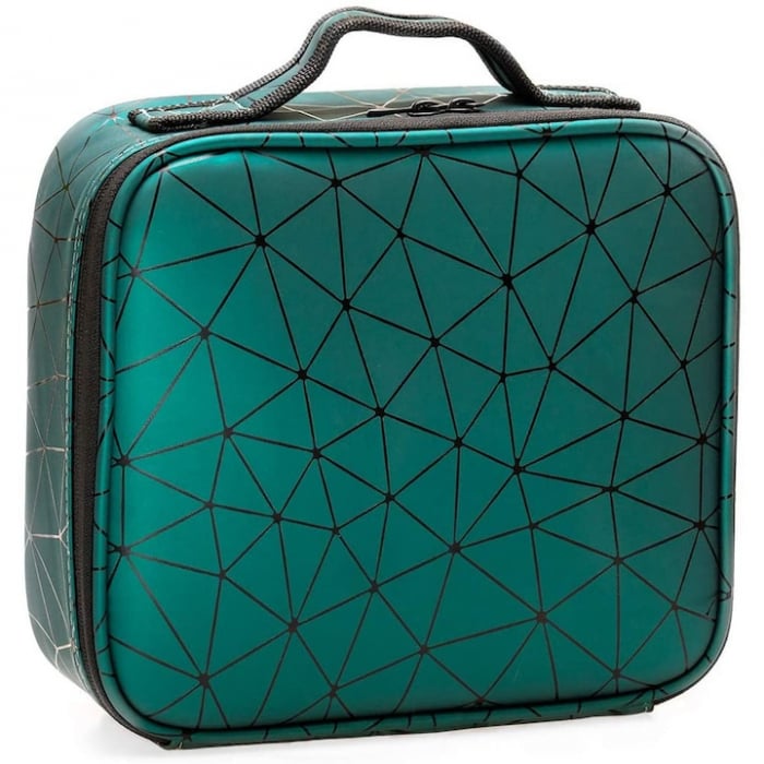 Geanta premium pentru depozitarea si transportul trusei de machiaj si accesorii, Tecos®, verde, dimensiuni 25.5x22.5x9.5 cm, multiple compartimente, ideala pentru make-up artist [3]