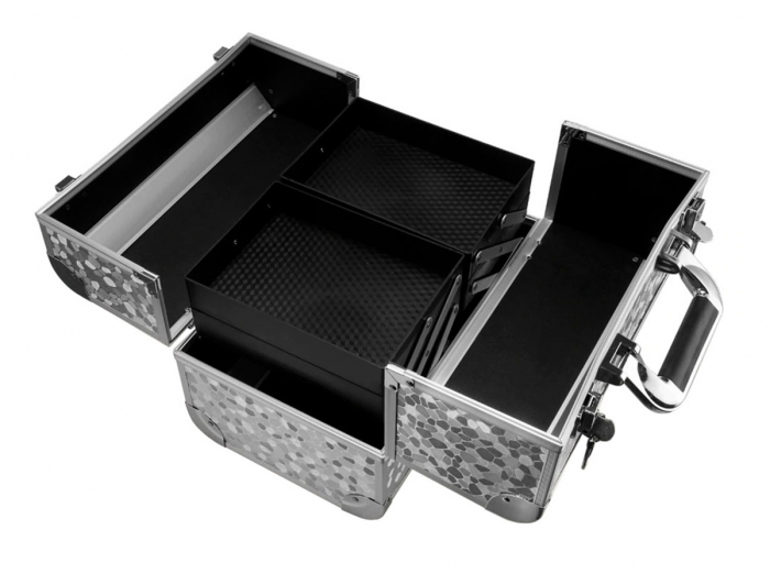Geanta profesionala pentru cosmetice sau depozitare, Tecos®, argintiu cu insertii de aluminiu, dimensiuni 30,5x20 5x25cm, 1 compartiment principal si 4 secundare, ideala pentru calatorii sau activitat [3]