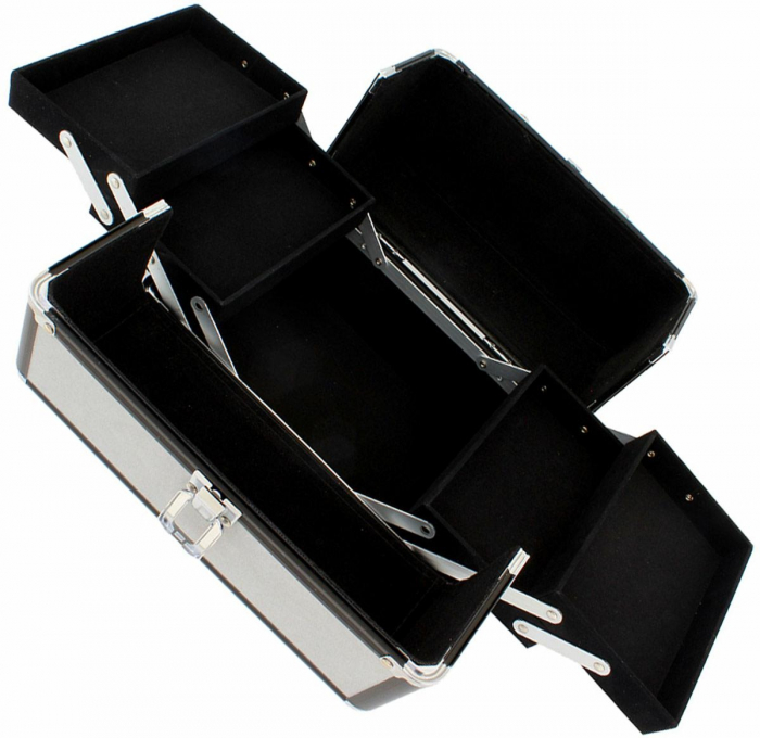 Geanta profesionala pentru cosmetice sau depozitare, Tecos, gri cu insertii de aluminiu, dimensiuni 25 cm x 17 cm x 17 cm, 1 compartiment principal si 4 secundare, ideala pentru calatorii sau activita [4]