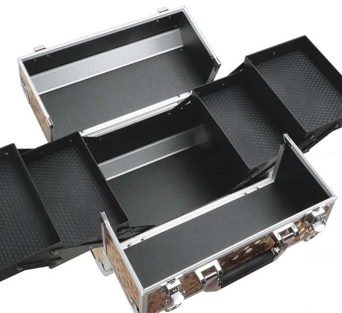 Geanta profesionala pentru cosmetice sau depozitare, Tecos®, maro cu insertii de aluminiu, dimensiuni 30,5x20,5x25cm, 1 compartiment principal si 4 secundare, ideala pentru calatorii sau activitati pr [3]