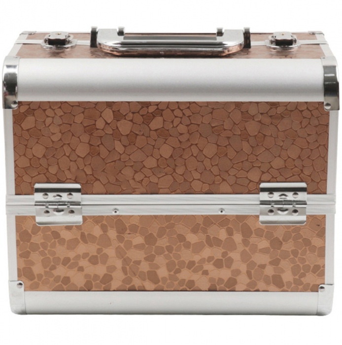 Geanta profesionala pentru cosmetice sau depozitare, Tecos®, maro cu insertii de aluminiu, dimensiuni 30,5x20,5x25cm, 1 compartiment principal si 4 secundare, ideala pentru calatorii sau activitati pr [2]