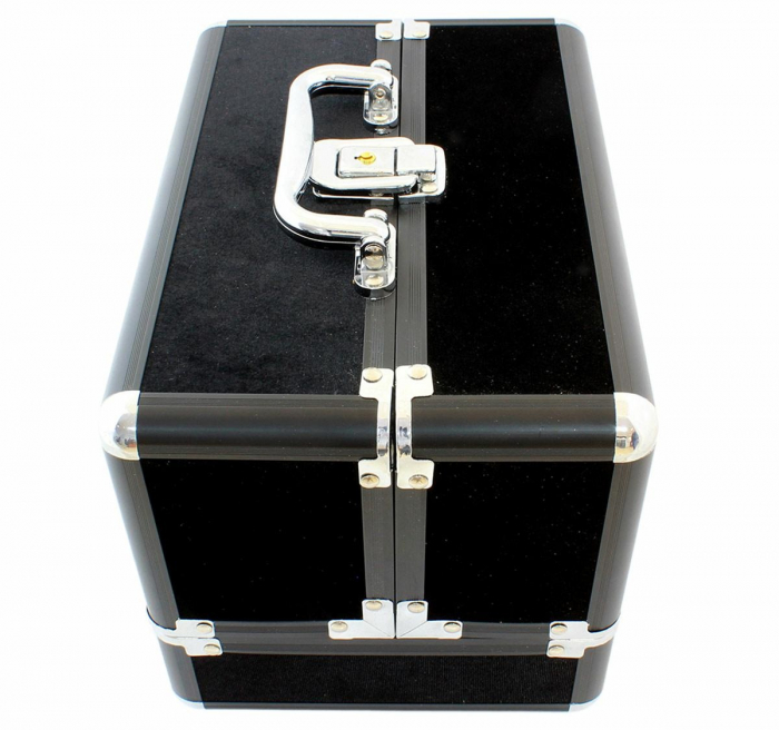 Geanta profesionala pentru cosmetice sau depozitare, Tecos, negru cu insertii de aluminiu, dimensiuni 25 cm x 17 cm x 17 cm, 1 compartiment principal si 4 secundare, ideala pentru calatorii sau activi [2]
