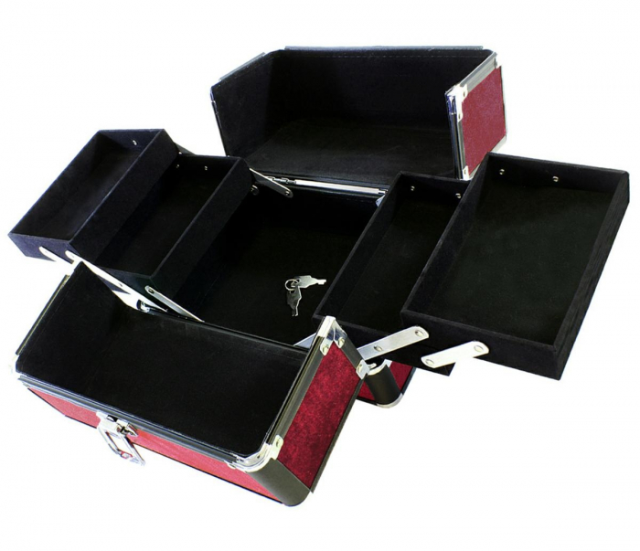 Geanta profesionala pentru cosmetice sau depozitare, Tecos, rosu cu insertii de aluminiu, dimensiuni 25 cm x 17 cm x 17 cm, 1 compartiment principal si 4 secundare, ideala pentru calatorii sau activit [8]