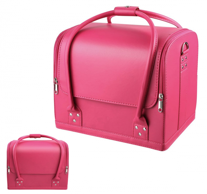 Geanta profesionala pentru cosmetice sau depozitare, Tecos®, roz , dimensiuni 27.5 cm x 21 cm x 17.5 cm, 1 compartiment principal si 4 secundare, ideala pentru calatorii sau activitati profesionale [2]