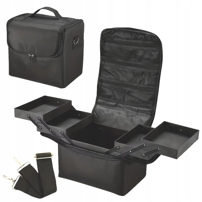Trusă profesională de cosmetice negru cu sertare extensibile și compartimente – organizator make-up [3]