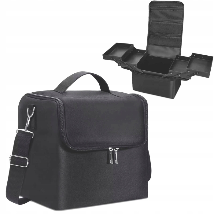 Trusă profesională de cosmetice negru cu sertare extensibile și compartimente – organizator make-up [5]