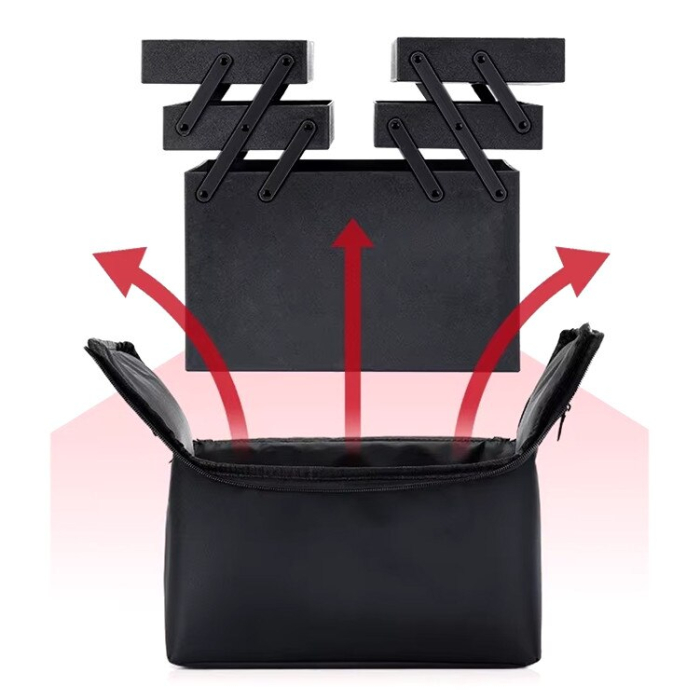 Trusă profesională de cosmetice negru cu sertare extensibile și compartimente – organizator make-up [7]