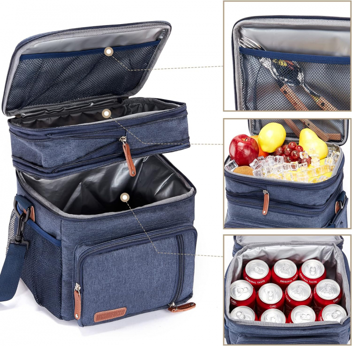 Geanta termoizolanta pentru picnic sau camping, Tecos, 15L, dimensiuni 28 x 23 x 18 cm, albastru [2]
