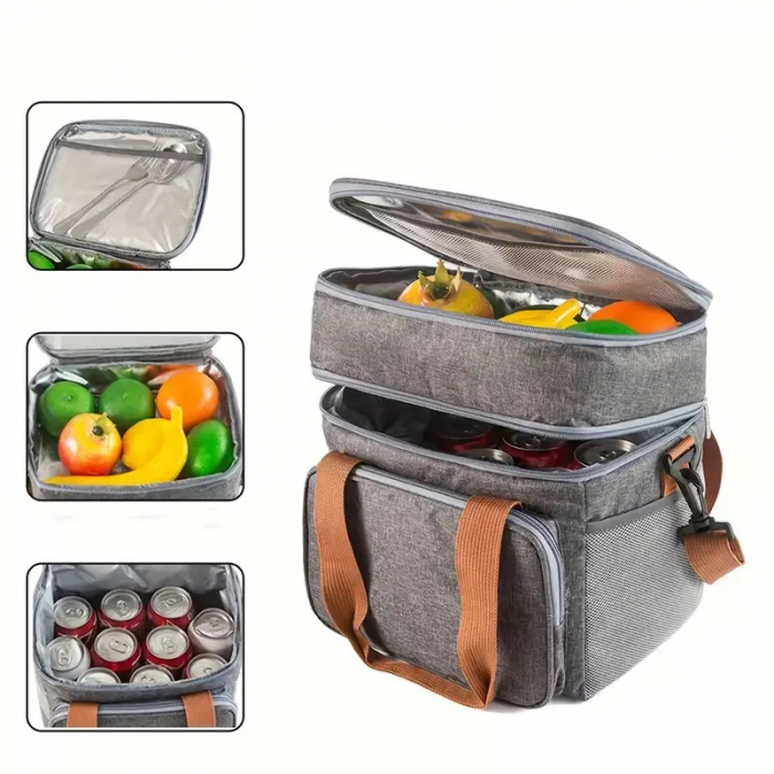 Geanta termoizolanta pentru picnic sau camping, Tecos, 15L, dimensiuni 28 x 23 x 18 cm, gri [2]