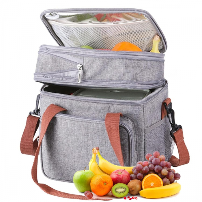 Geanta termoizolanta pentru picnic sau camping, Tecos, 15L, dimensiuni 28 x 23 x 18 cm, gri [4]
