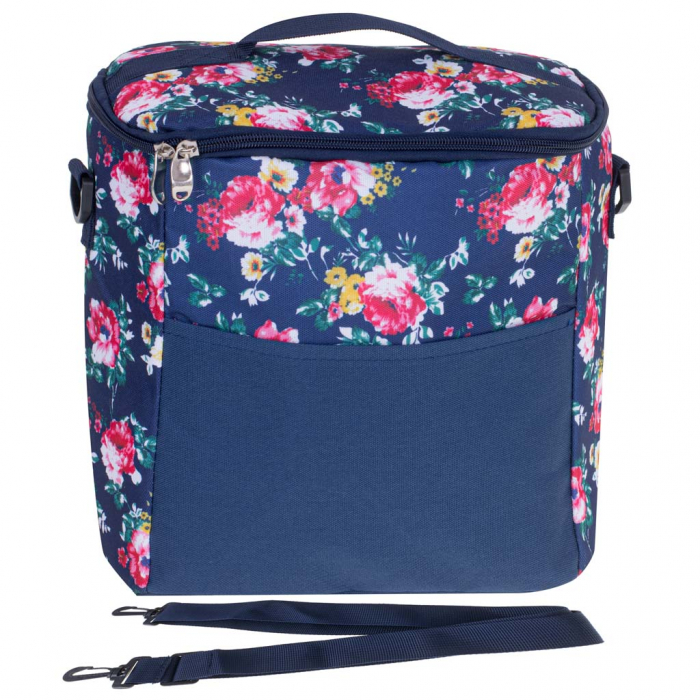 Geanta termoizolanta pentru picnic sau plaja, capacitate 11l, culoare Albastra cu flori [8]