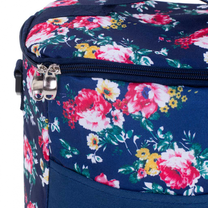 Geanta termoizolanta pentru picnic sau plaja, capacitate 11l, culoare Albastra cu flori [4]