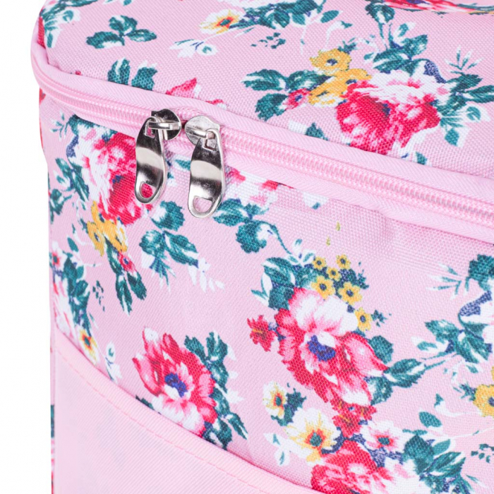 Geanta termoizolanta pentru picnic sau plaja, capacitate 11l, culoare Roz cu flori [5]