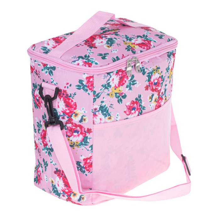 Geanta termoizolanta pentru picnic sau plaja, capacitate 11l, culoare Roz cu flori [6]