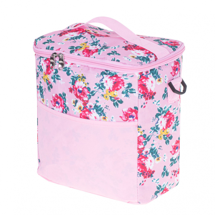 Geanta termoizolanta pentru picnic sau plaja, capacitate 11l, culoare Roz cu flori [4]
