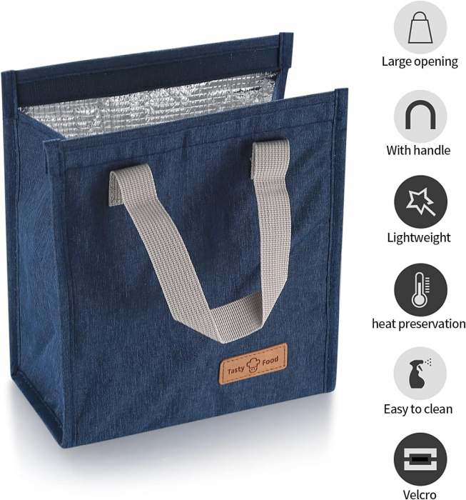 Geanta termoizolanta, Tecos, cooler bag pentru transport alimente si camping, impermeabila, izolata cu aluminiu, dimensiuni 22.5x13 cm, capacitate 3.3 L, albastru [5]