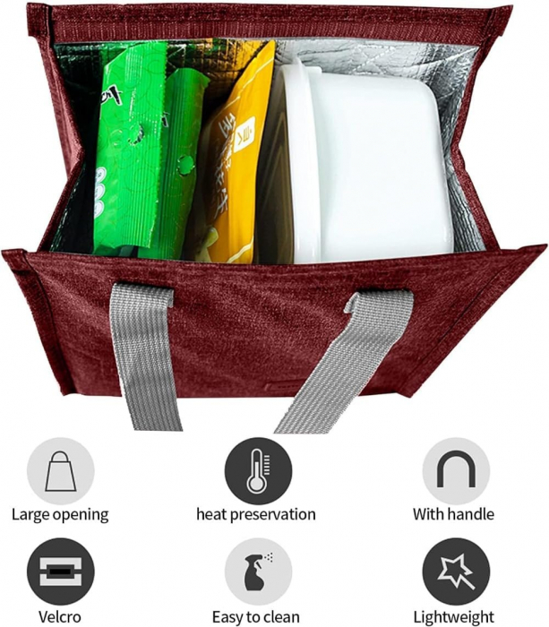 Geanta termoizolanta, Tecos, cooler bag pentru transport alimente si camping, impermeabila, izolata cu aluminiu, dimensiuni 22.5x13 cm, capacitate 3.3 L, rosu [3]