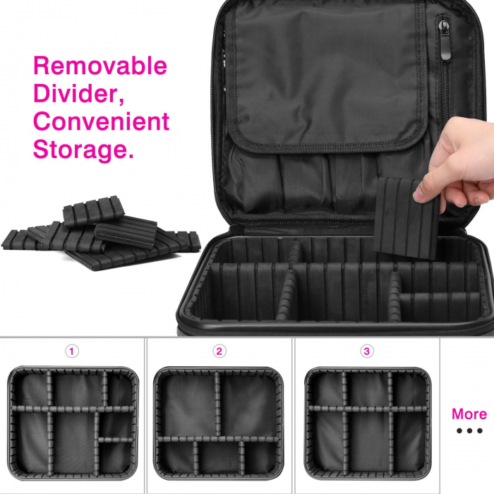 Geanta textila de voiaj pentru cosmetice, Tecos, dimensiuni 25, 5x 23x 9 cm, fermoar dublu, multiple compartimente, negru [6]