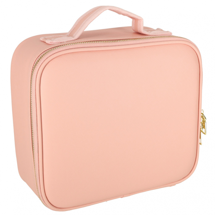 Geanta textila de voiaj pentru cosmetice, Tecos, dimensiuni 25, 5x 23x 9 cm, fermoar dublu, multiple compartimente, roz [8]