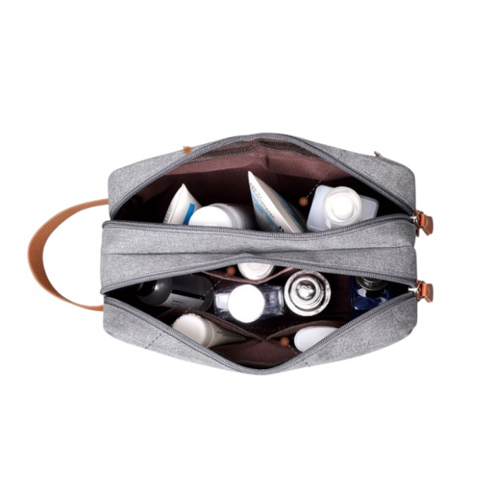 Geanta textila de voiaj unisex pentru depozitare si transport articole cosmetice, Tecos®, dimensiuni 25* 10* 15 centimetri, cu agatatoare, albastru [4]