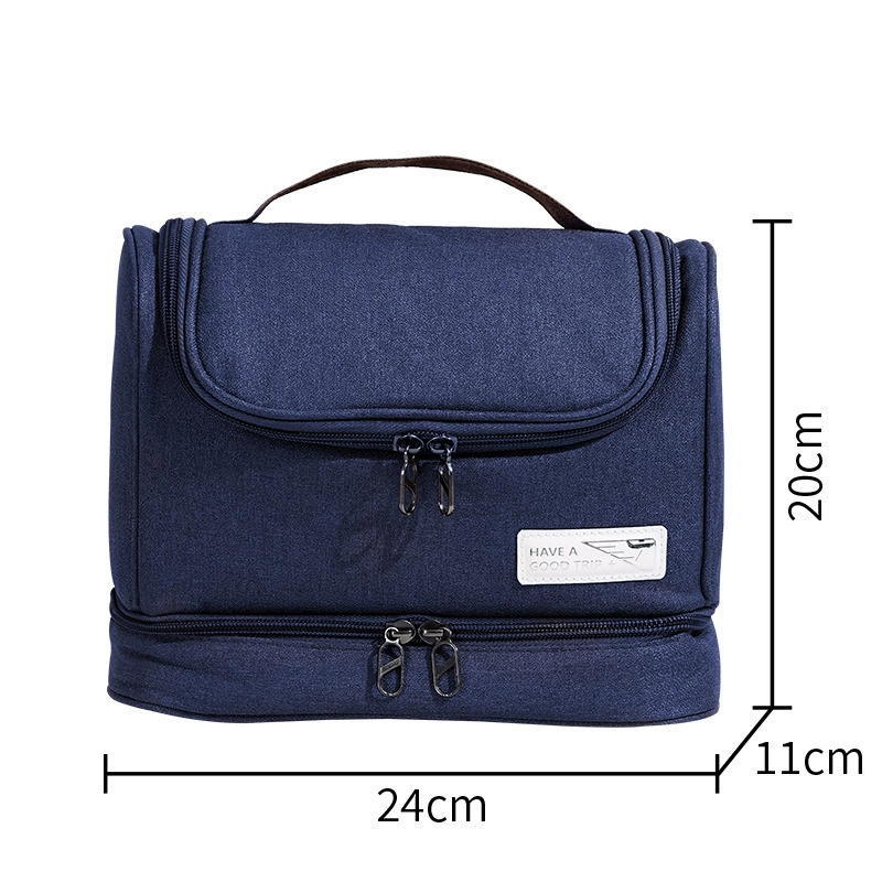 Geanta textila de voiaj unisex pentru depozitare si transport articole cosmetice, Tecos®, dimensiuni 25* 11* 20 centimetri, cu agatatoare, albastru inchis [2]